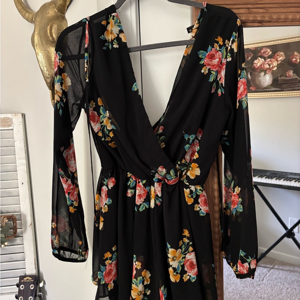 Final Touch Black Dress with Floral Design